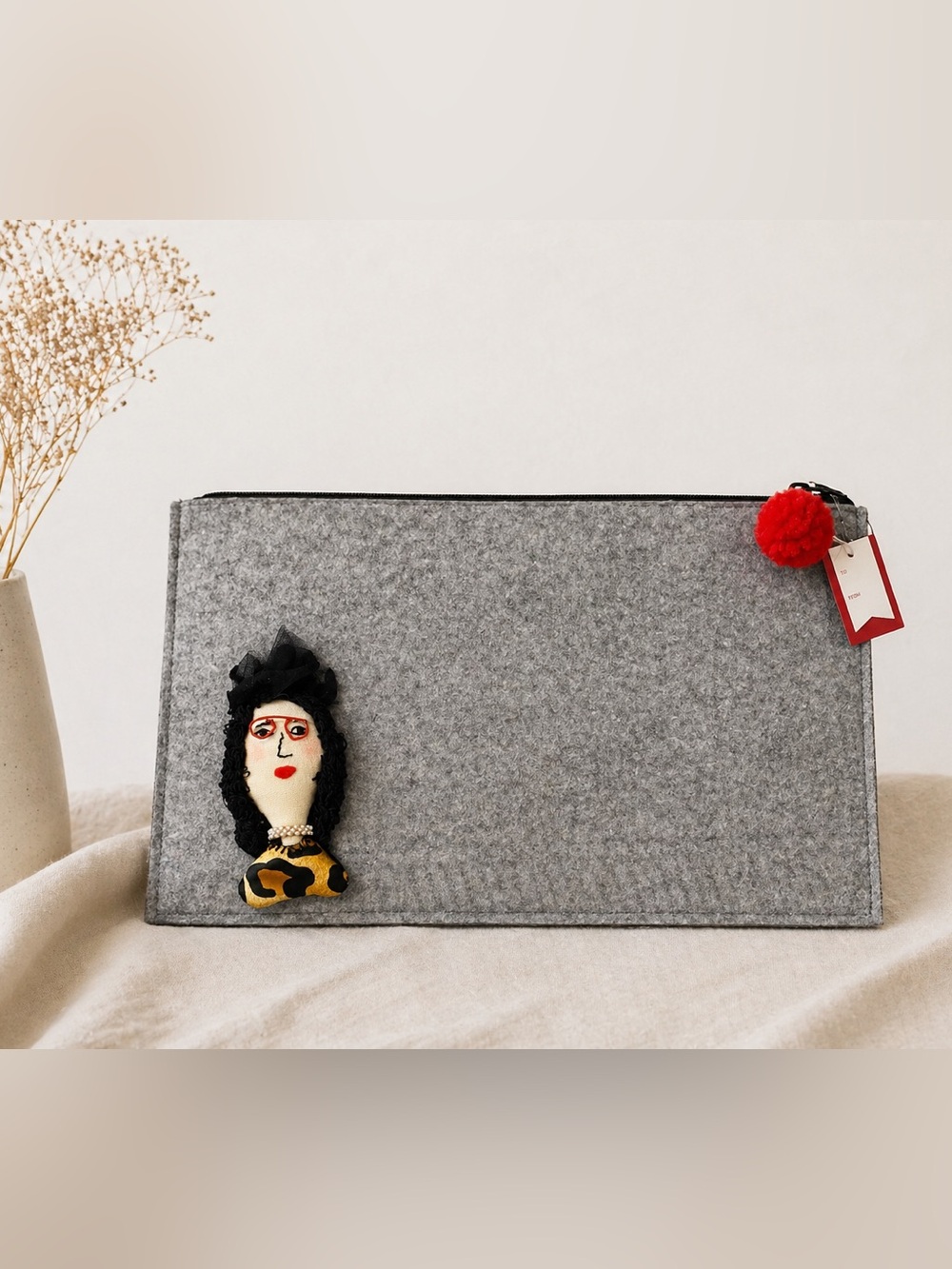 Handmade Felt Clutch with Removable Brooch Accent